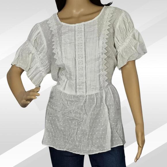 2/$50 City Chic Plus Size Summer Delight Ivory Puff Sleeve Peplum Blouse Size 14 - Picture 2 of 8